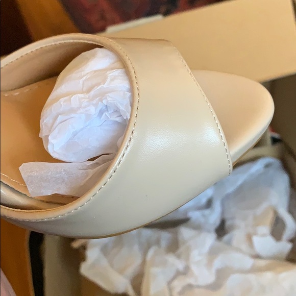 Peeptoe Two Part Heels Tan - Picture 7 of 8